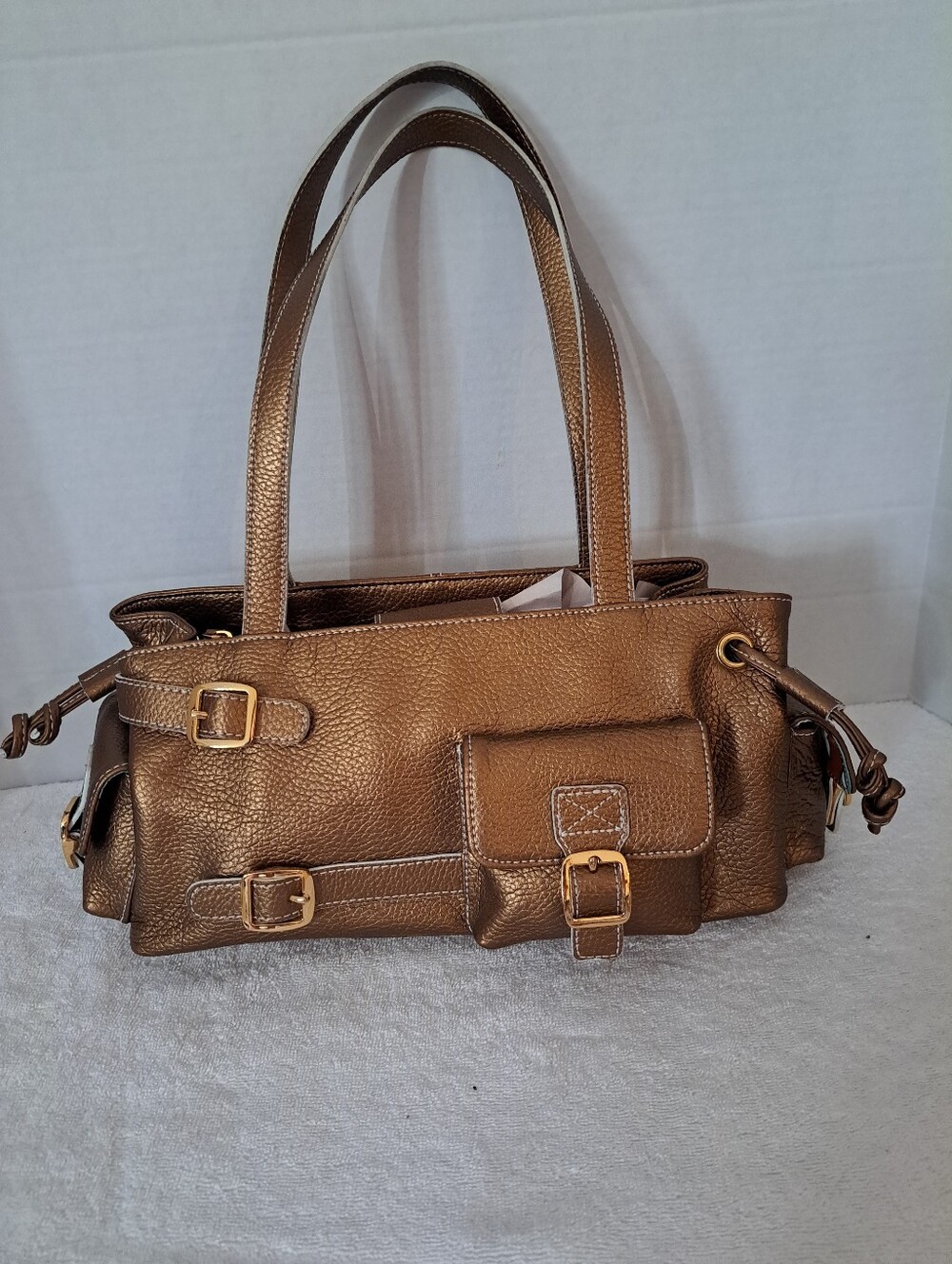 Maxx New York Metallic Bronze Women's Shoulder Bag with Buckle Details